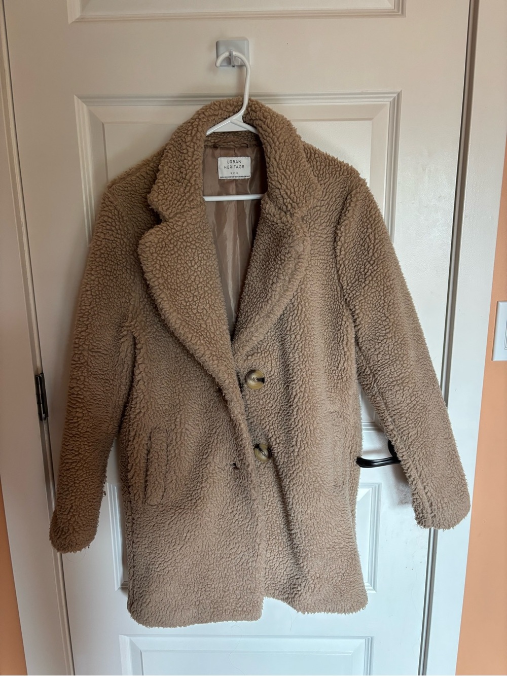 Urban Heritage Beige Teddy Coat with Button Front